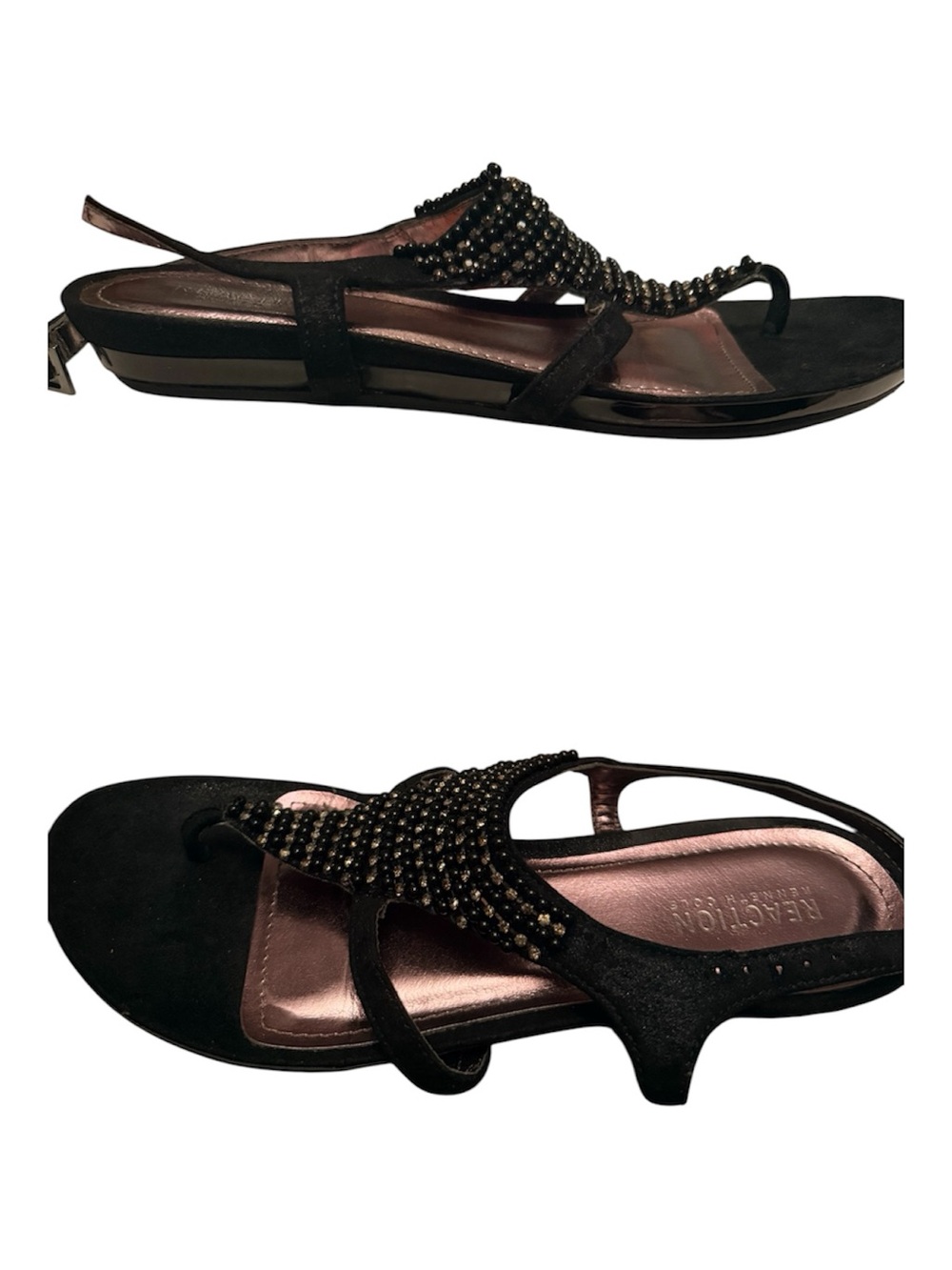 Reaction Black Beaded Slingback Sandals - Women